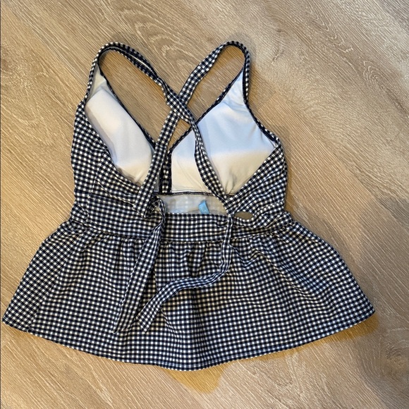 Draper James Navy and White Gingham Peplum Tankini Top - Picture 5 of 5